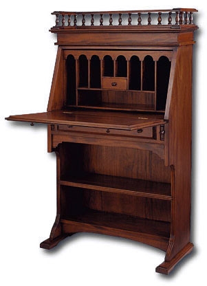 Secretary Desk with Spindle Gallery, Mahogany Pigeonhole Compartments