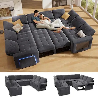 Sectional Sleeper Sofa LED Lighting Modular U Shape Tech