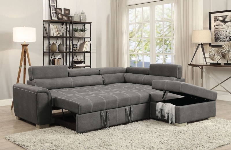 Sectional Sofa Adjustable Headrests Polished Microfiber