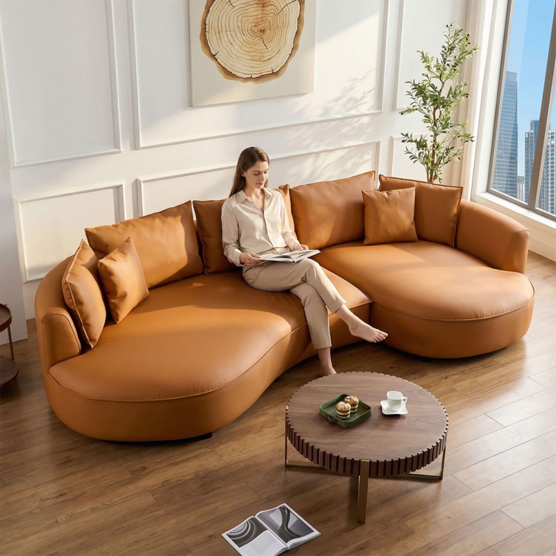 Sectional Sofa Burnt Orange Right Facing Chaise Luxury Cloud Couch