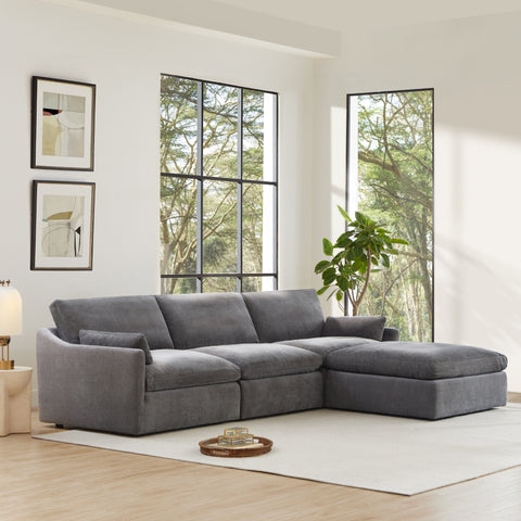 Sectional Sofa in Charcoal Grey Fabric with Plush Cushions