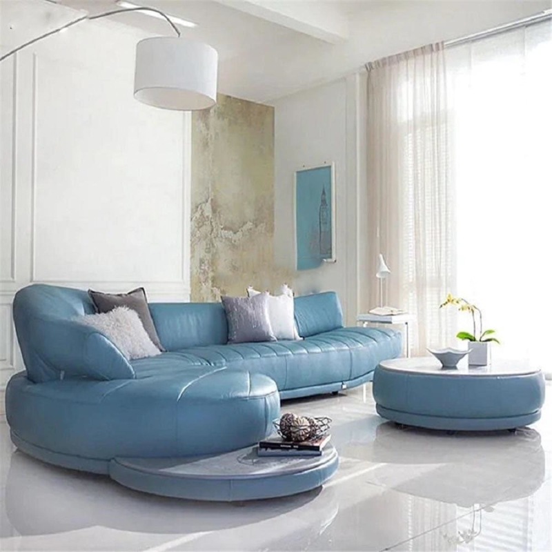 Sectional Sofa Sky Blue Integrated Platform Modern Italian Design