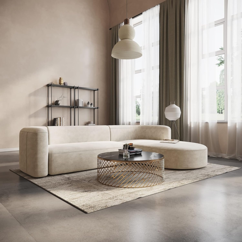 Sectional Sofa with Curved Silhouette and Round Chaise End