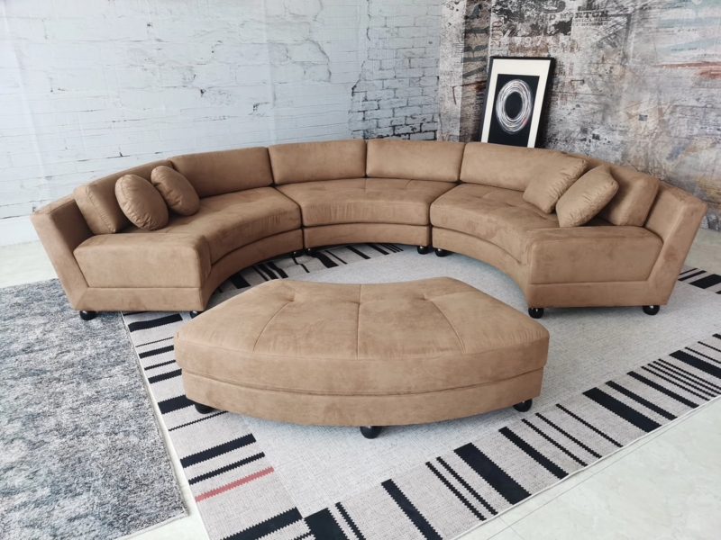 Semi Circular Microfiber Sectional Sofa Set with Ottoman
