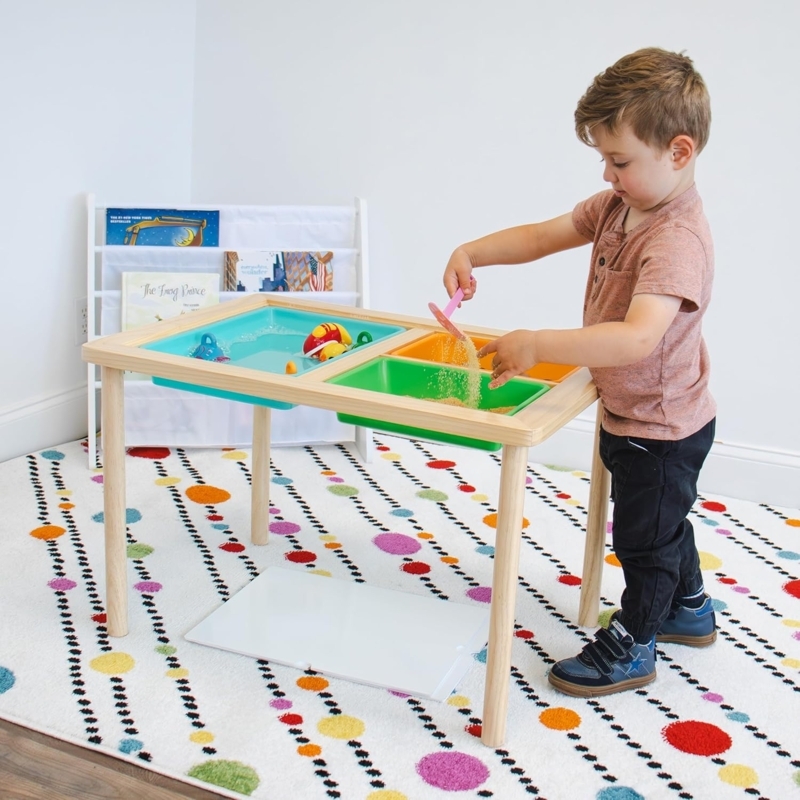 Sensory Table Light Wood With Recessed Trays And Matching Lid