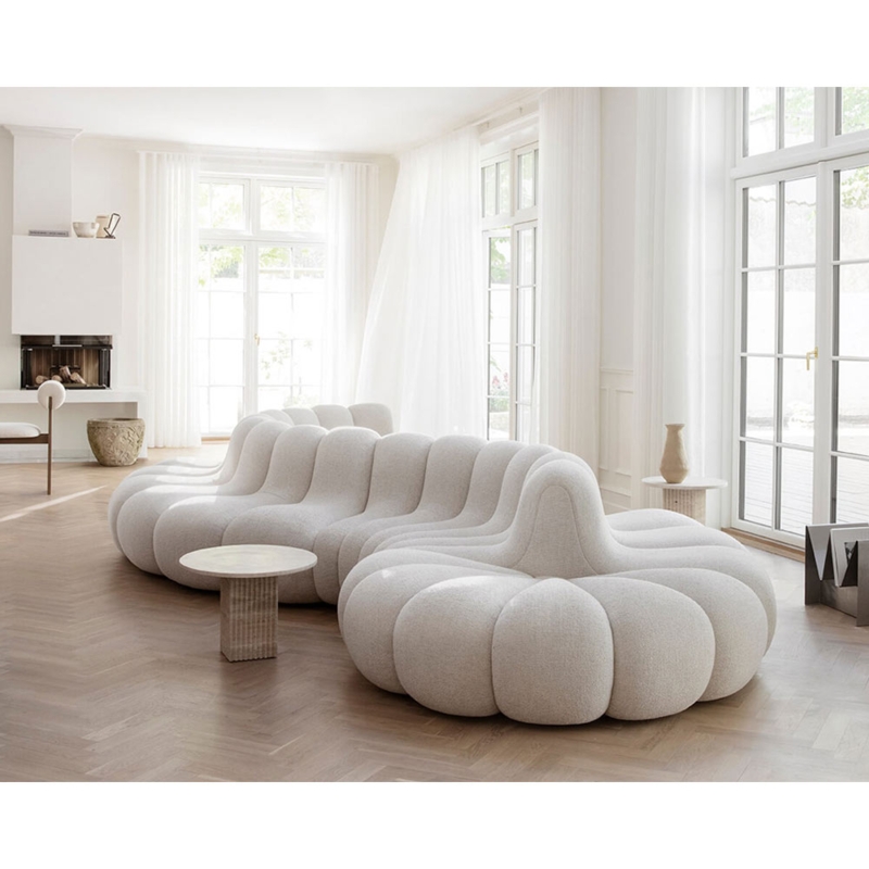 Serpentine Sectional Couch with Vertical Ribbed Texture