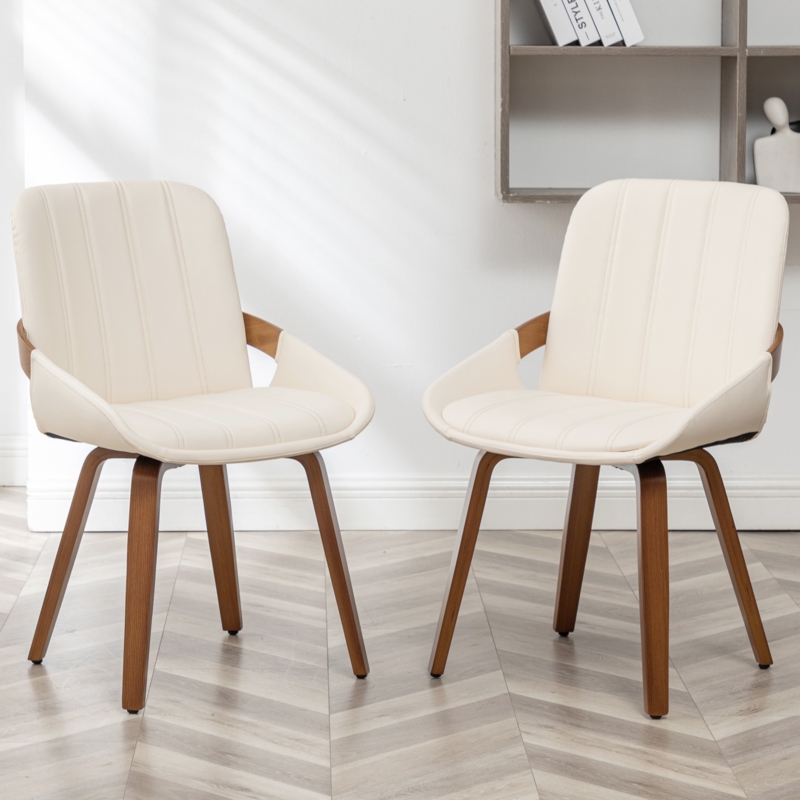 Set of 2 Dining Chairs Warm Beige Channel Stitching Splayed Legs