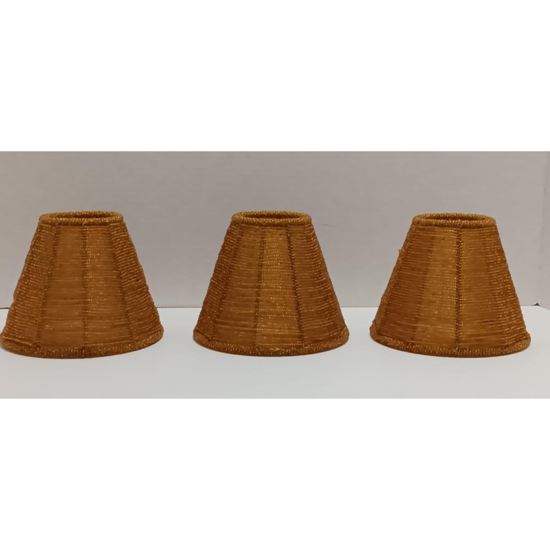 Set of 3 Amber Woven Clip-On Chandelier Lamp Shades | Beaded Accent Mini  Shades