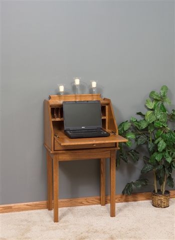 Shaker Secretary Desk: Honey Wood, Gallery Top, Compact Home Office