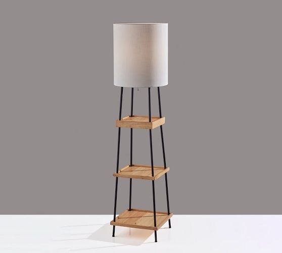 Shelf Floor Lamp: Mixed Material Frame, USB Charging, Modern Industrial