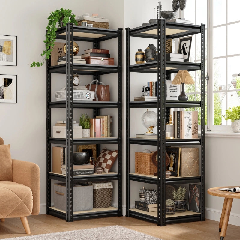 Shelving Unit: Six Tier Adjustable Corner Storage, Matte Black Industrial