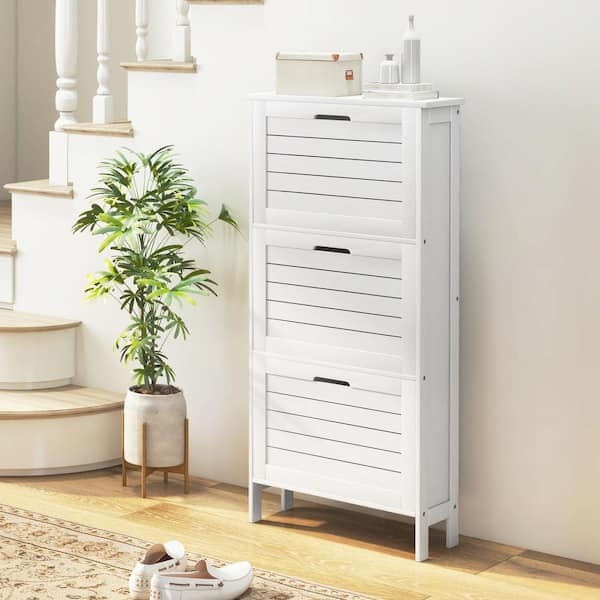 Shoe Cabinet: Coastal Modern Matte White with Louvered Fronts