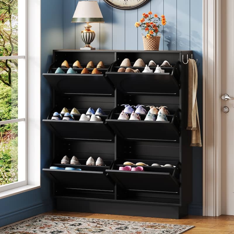 Shoe Cabinet Organizer: Matte Black Finish with Side Hooks