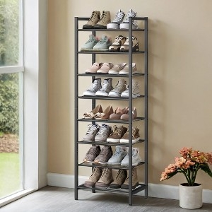 Shoe Rack: 8-Tier Metal Frame with Charcoal Gray Mesh Shelves