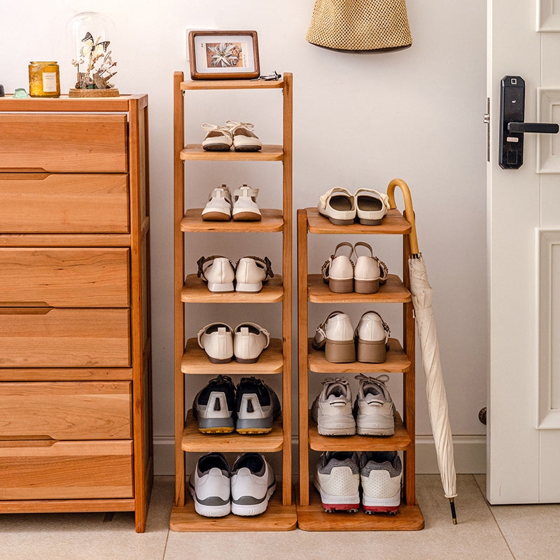 Shoe Rack: Warm Honey Wood Japandi Style Open Shelving Organizer
