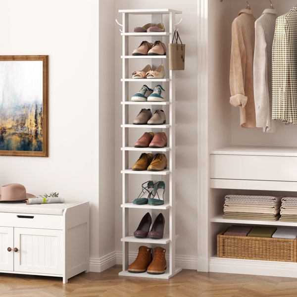 Shoe Tower: Tall 10-Tier Storage, Crisp White Slim Profile Organizer