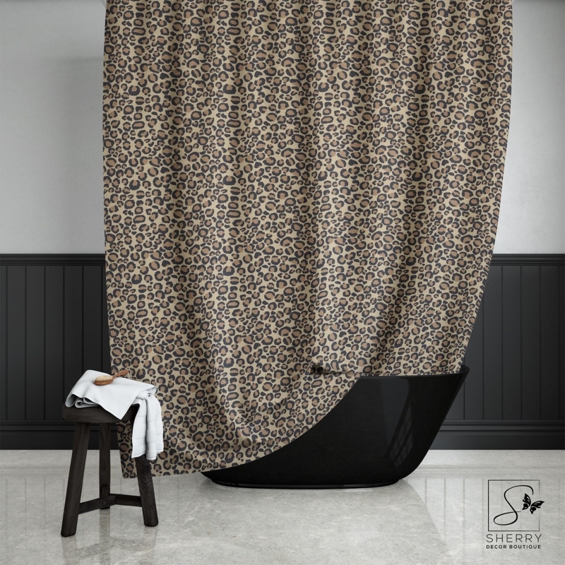 Shower Curtain: Beige Animal Pattern Leopard Print for Exotic Style