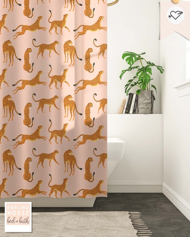 Shower Curtain: Blush Pink Leopard Print Jungle Theme Retro Decor