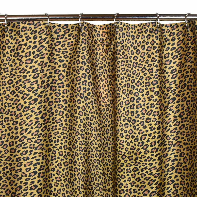 Shower Curtain: Golden Ochre Leopard Print, Silver Rings, Maximalist Decor