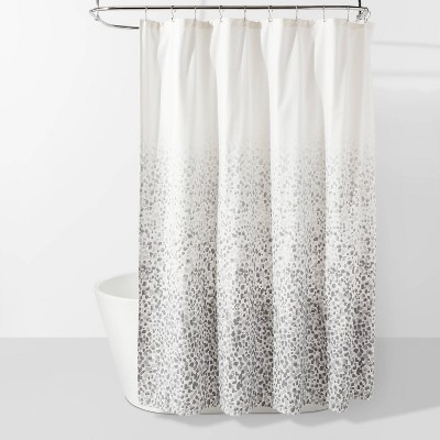 Shower Curtain: Gray Gradient Textile Ombre Leopard Print Drape