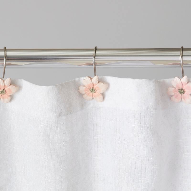 Shower Curtain Hooks 3D Floral Accents Pale Pink Petals Cottagecore