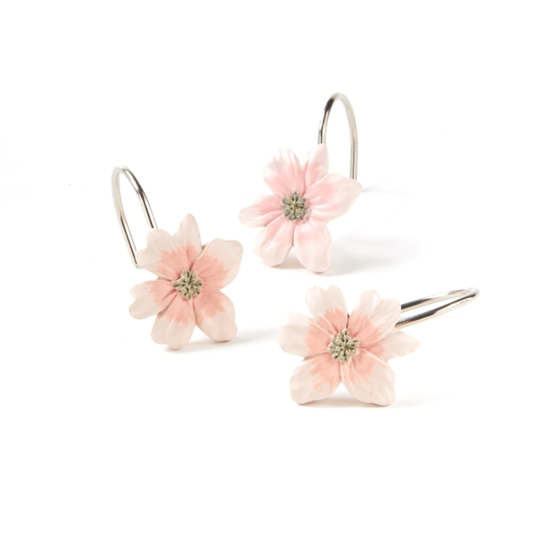 Shower Curtain Hooks 3D Floral Sculpture Resin Material Shabby Chic