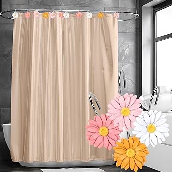 Shower Curtain Hooks Boho Daisy Flower Motif Pastel Floral Palette