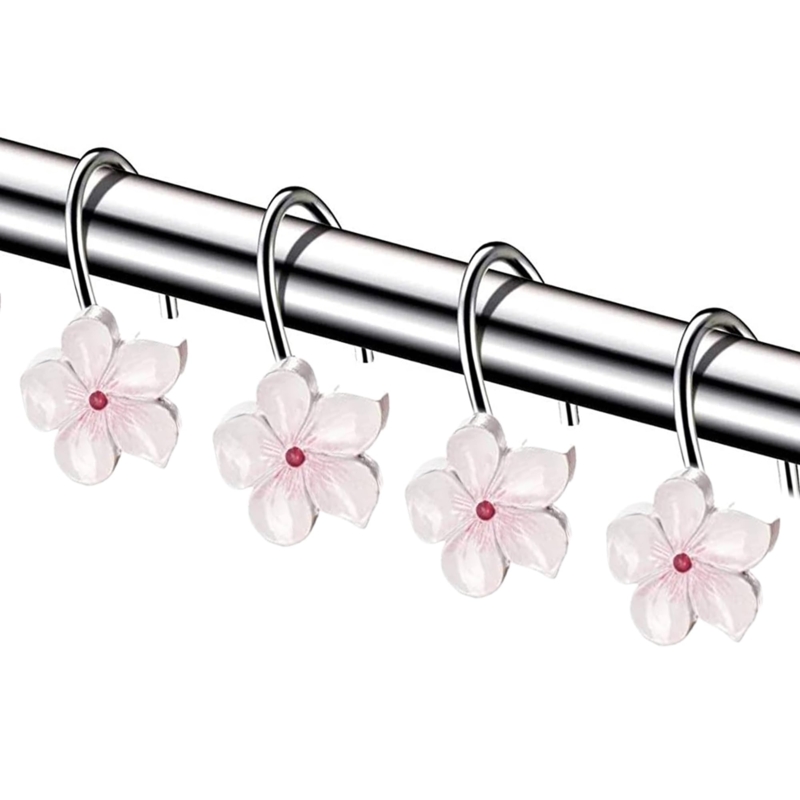 Shower Curtain Hooks Cherry Blossom Charm Roller Balls Polished Chrome