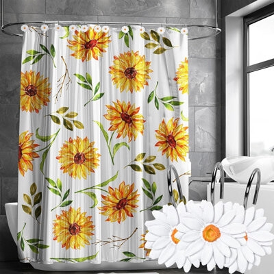 Shower Curtain Hooks Daisy Flower Shape Sunny Yellow Botanical Details