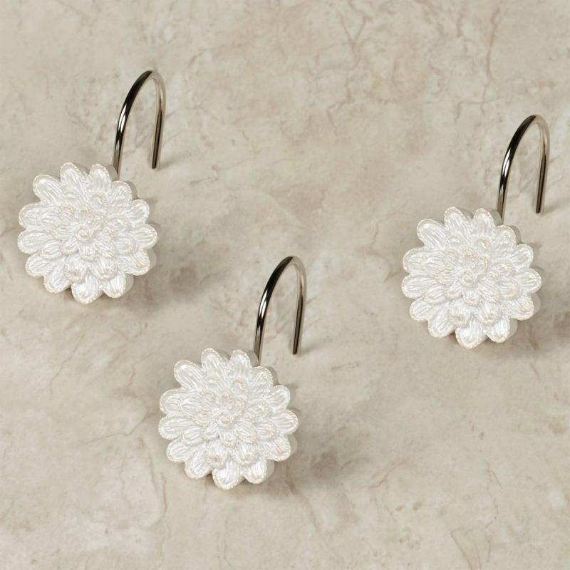 Shower Curtain Hooks Dimensional Petals Off White Layered Design