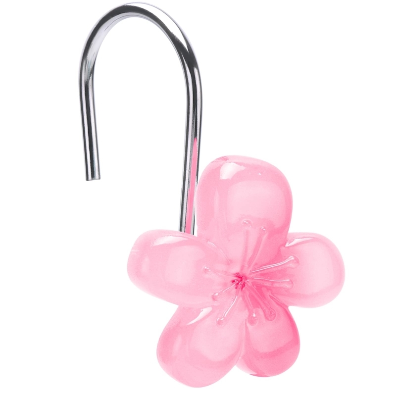 Shower Curtain Hooks Glow in the Dark Translucent Pink Whimsical Blossom