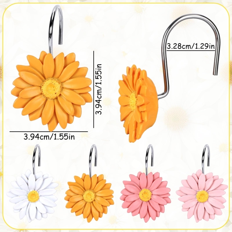 Shower Curtain Hooks Multi Colored Set Textured Resin Botanical Accents