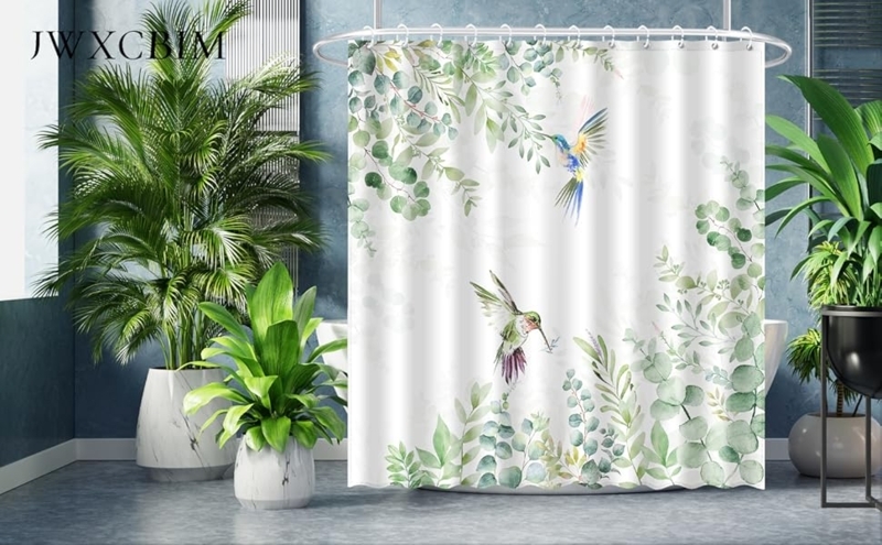 Shower Curtain Hooks Roller Ball Glide Watercolor Botanical Nature Theme