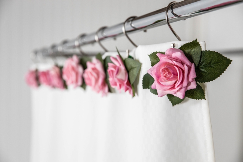Shower Curtain Hooks Rose Embellishment Leaf Detailing Cottagecore Style