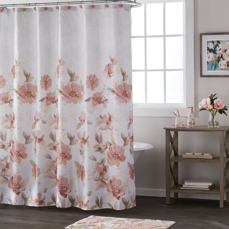 Shower Curtain Hooks Sculpted Flower Dusty Pink Watercolor Floral Decor