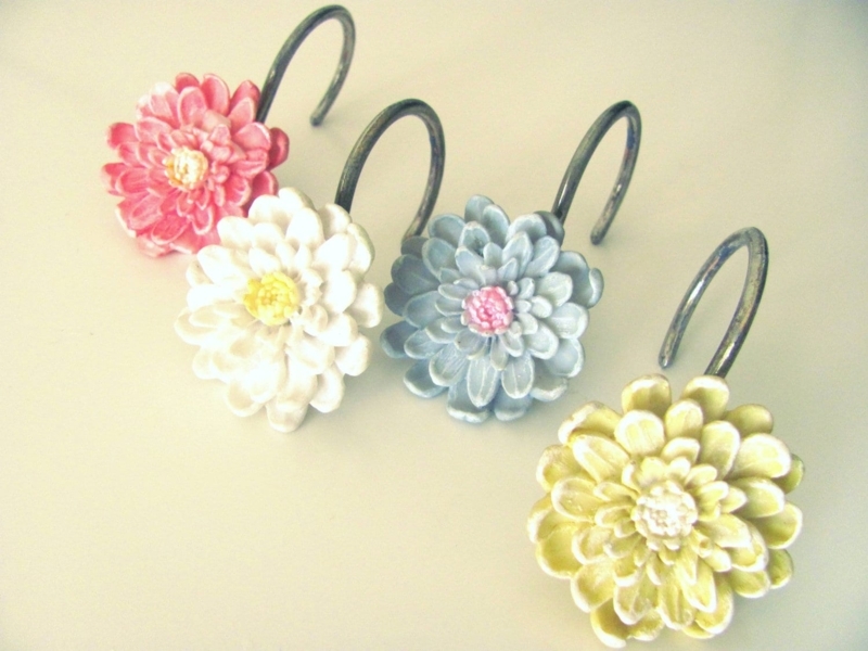 Shower Curtain Hooks Sculptural Floral Texture Mixed Pastel Shabby Chic