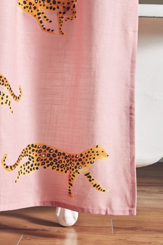 Shower Curtain: Illustrated Felines Leopard Motif Whimsical Boho Decor