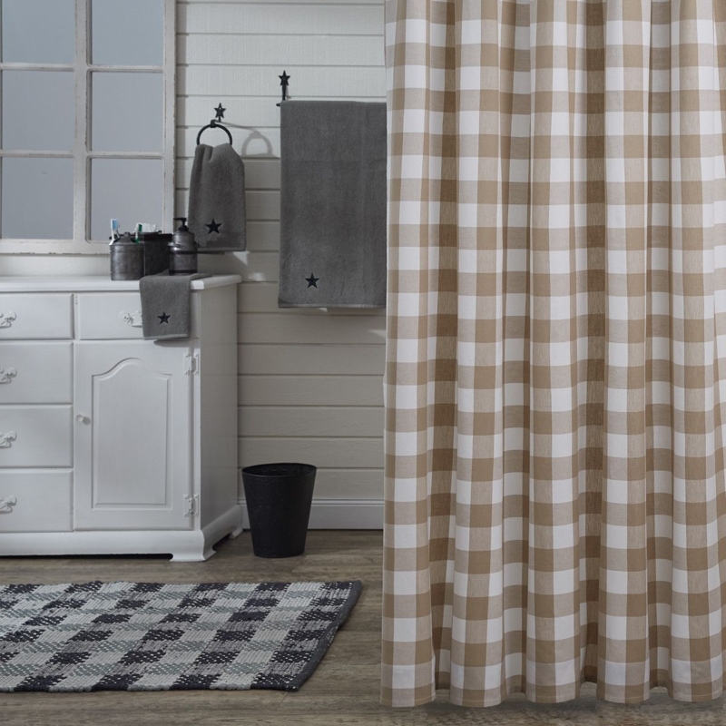 Shower Curtain Large Scale Check Star Motif Country Chic Farmhouse