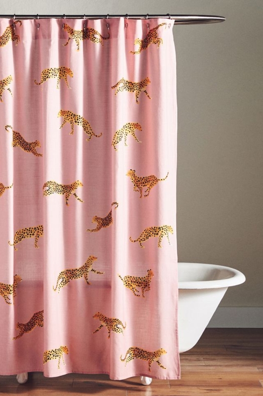 Shower Curtain: Organic Cotton Blush Pink Leopard Print, Eclectic Decor