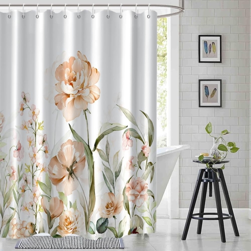 Shower Curtain Oversized Botanicals Apricot Palette Peach Botanical Decor