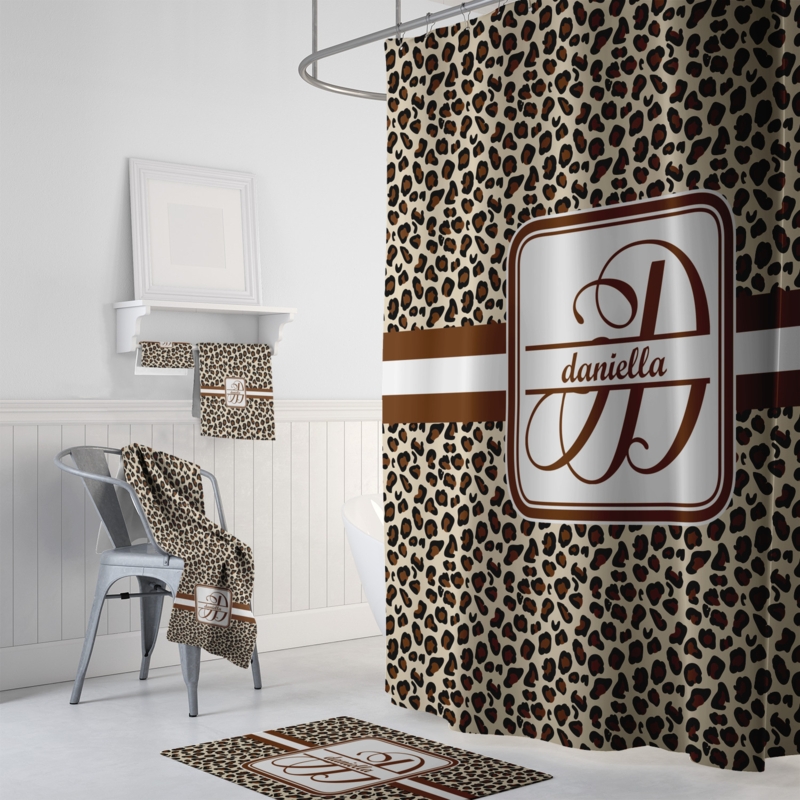 Shower Curtain: Personalized Monogram Leopard Print, Glam Textile Set