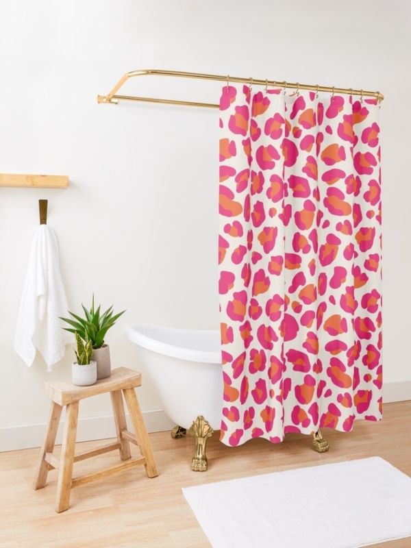 Shower Curtain: Pink Orange Animal Print Vibrant Maximalist Bathroom Decor