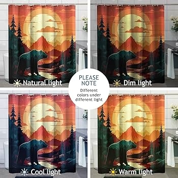 Shower Curtain Rustic Bear Silhouette Wilderness Graphic Earth Tones