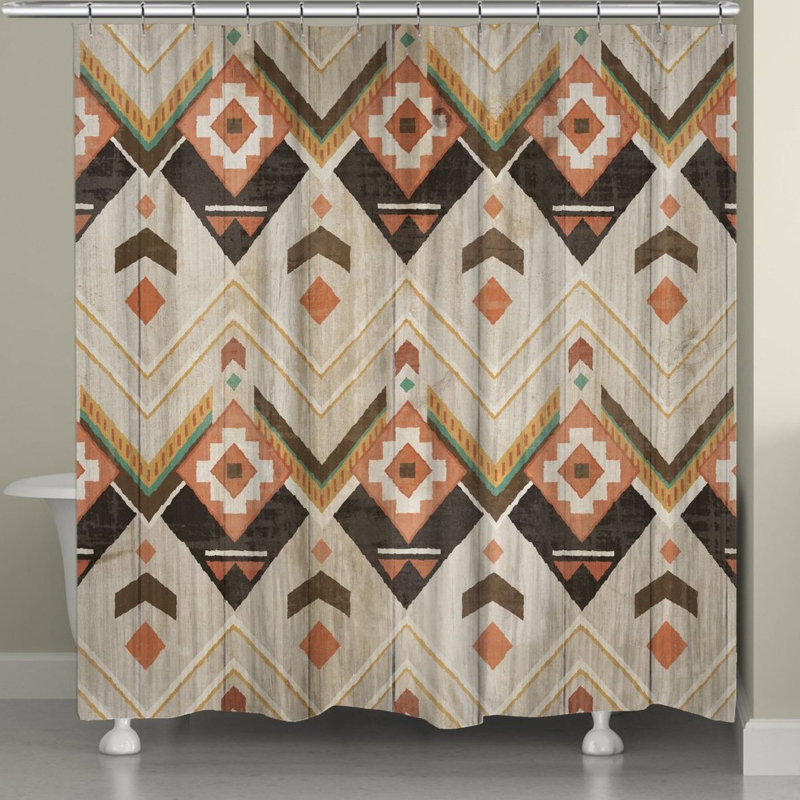 Shower Curtain Southwestern Pattern Faux Wood Terracotta Geometric
