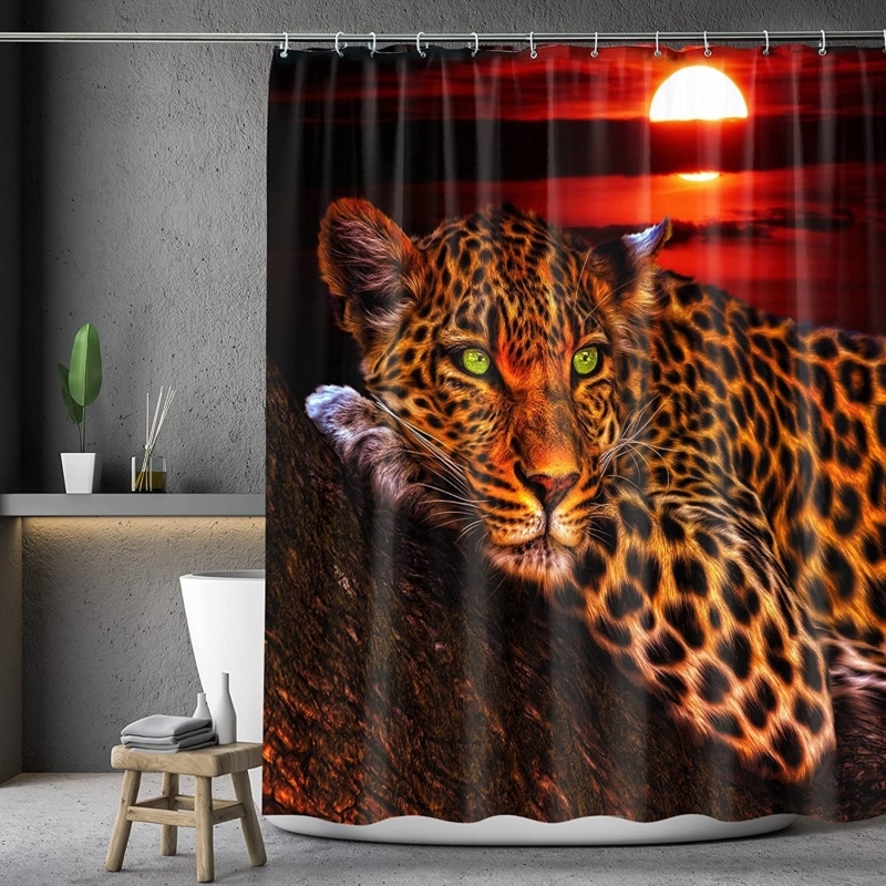 Shower Curtain: Sunset Scenery Leopard Animal Portrait Wildlife Art Decor