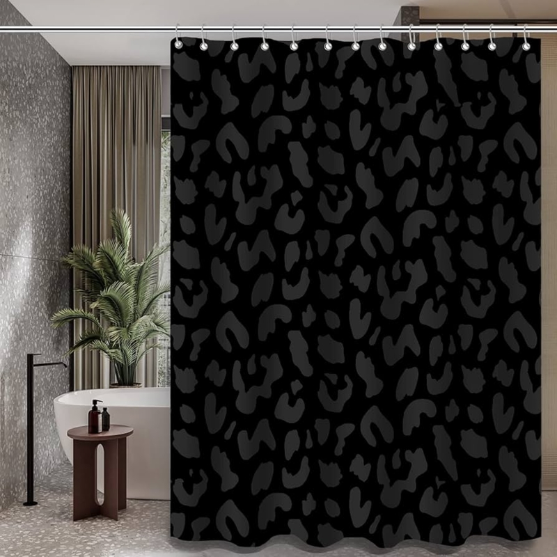 Shower Curtain: Tone on Tone Pattern Matte Black Leopard Print Moody Decor