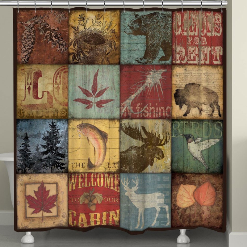 Shower Curtain Vintage Cabin Decor Weathered Texture Patchwork Grid