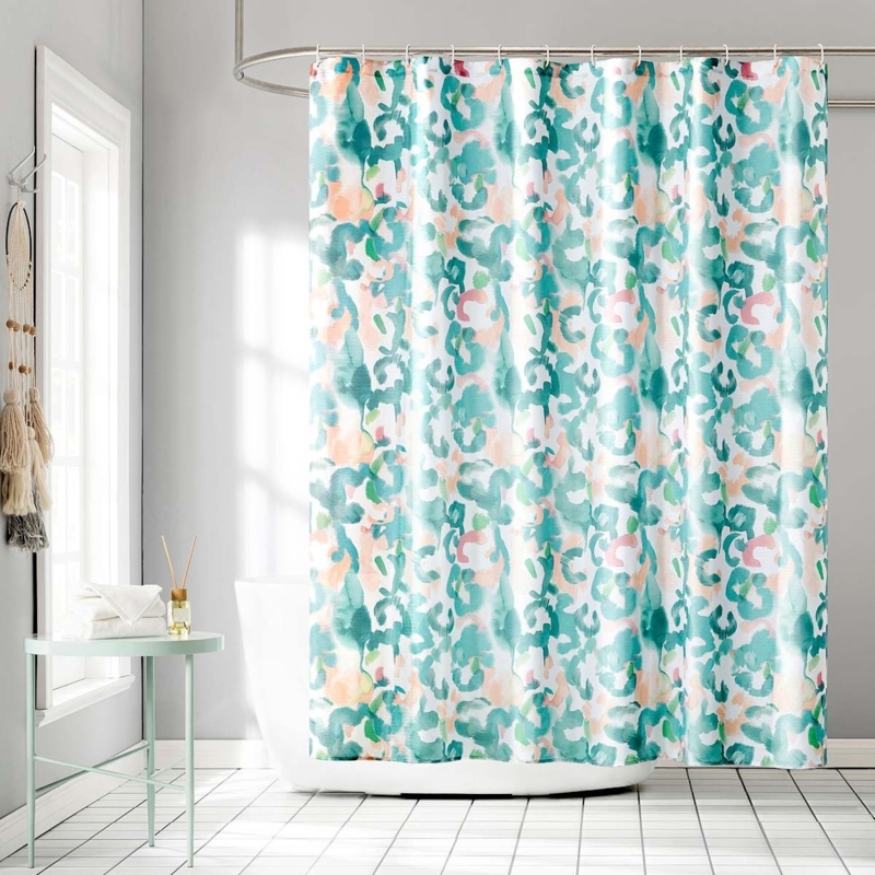 Shower Curtain: Watercolor Animal Pattern in Teal and Peach Palette Decor