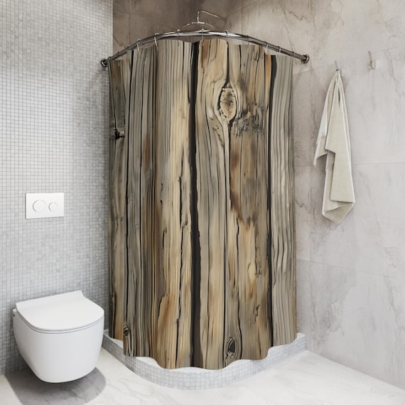 Shower Curtain Weathered Barn Siding Print Trompe L'oeil Lodge Decor