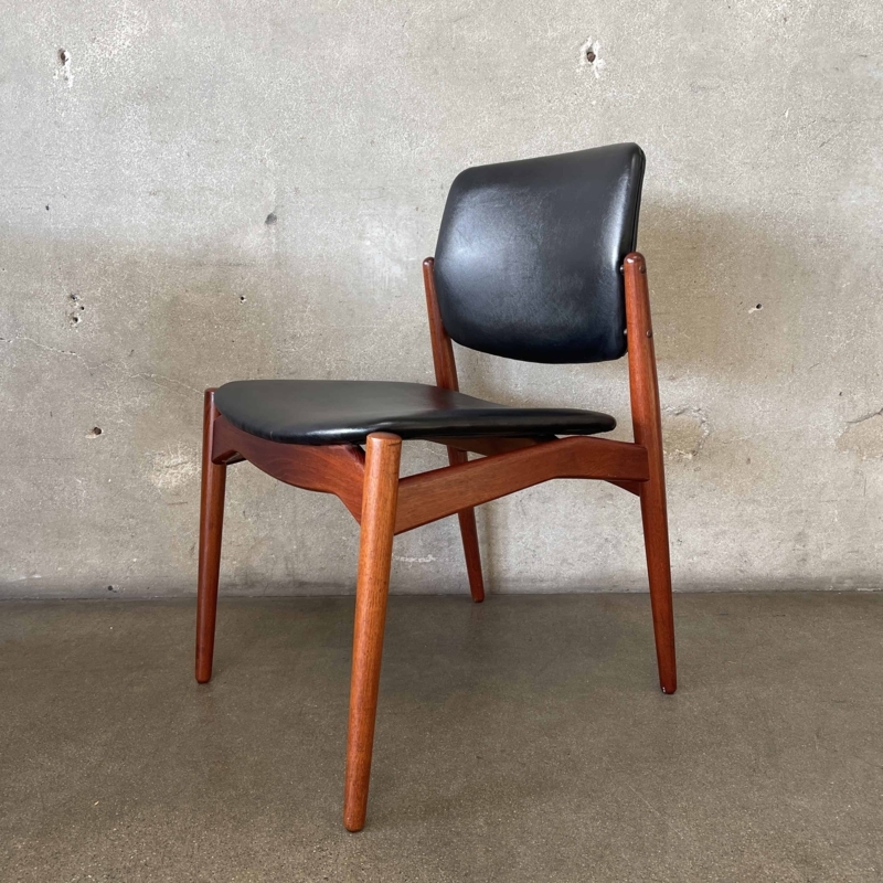 Side Chair Danish Modern Sculptural Frame Black Leatherette Seat